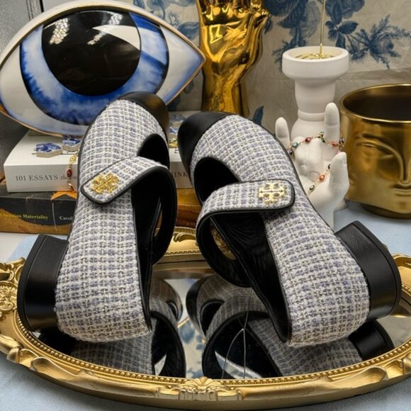 🆕 TORY BURCH 🧿 NWOB Mary Jane Heeled Ballet Flat, Blue Tweed, Sz 6.5 *SAMPLE* - Picture 13 of 16